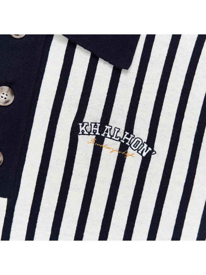 STRIPE POLO SWEATER (OATMEAL NAVY)