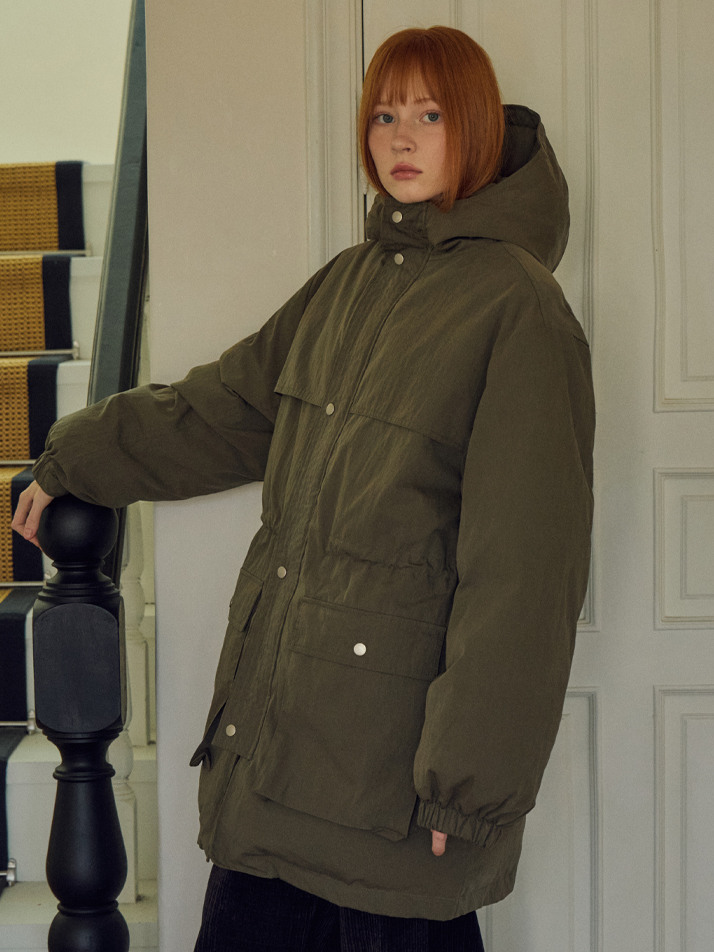 W/에어리 컴포트 후드 패딩 자켓_KHAKI