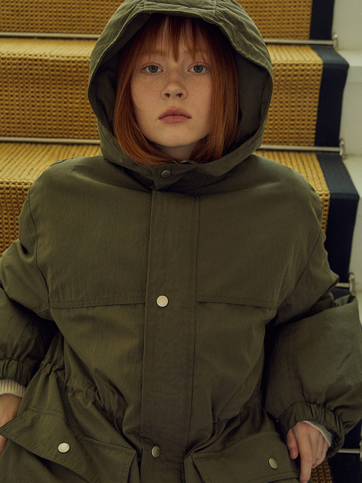 W/에어리 컴포트 후드 패딩 자켓_KHAKI