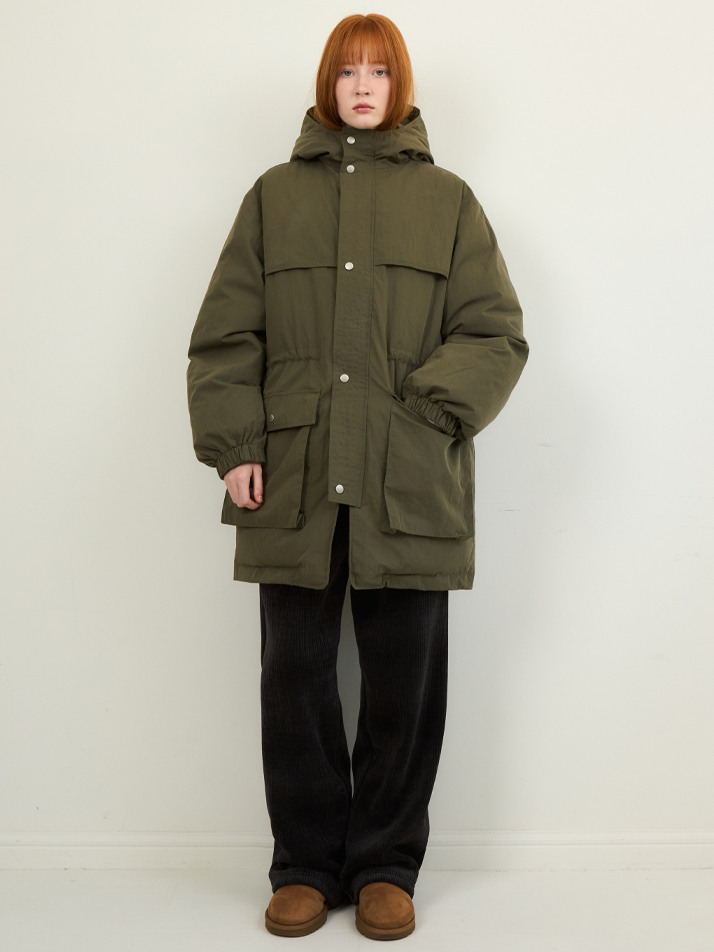 W/에어리 컴포트 후드 패딩 자켓_KHAKI