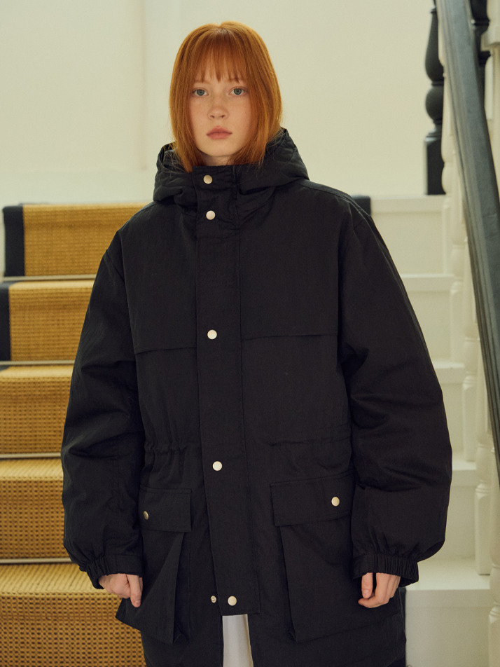 W/에어리 컴포트 후드 패딩 자켓_BLACK