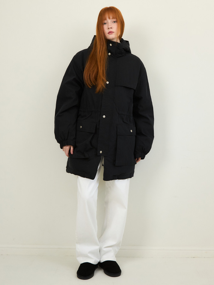 W/에어리 컴포트 후드 패딩 자켓_BLACK