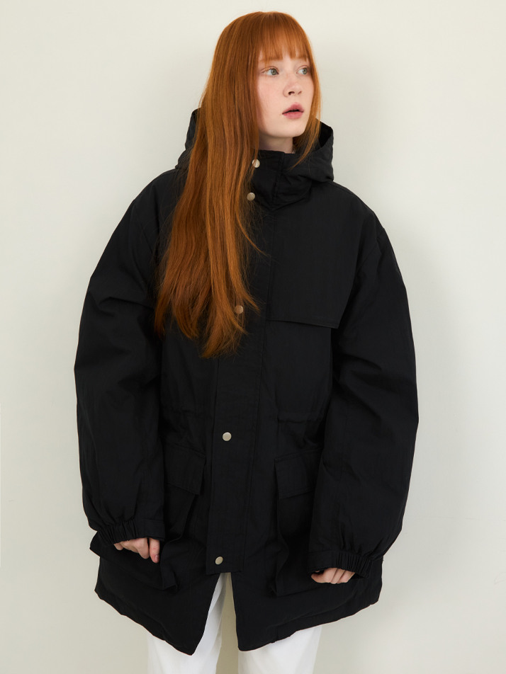 W/에어리 컴포트 후드 패딩 자켓_BLACK