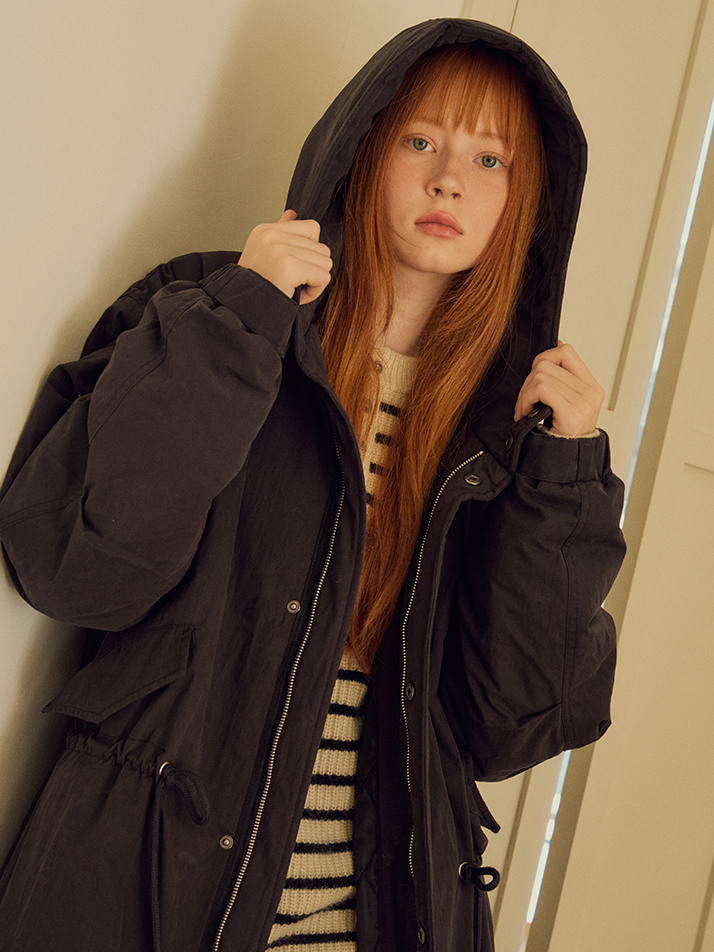 W/M-65 피쉬테일 후드 패딩 야상 코트_BLACK