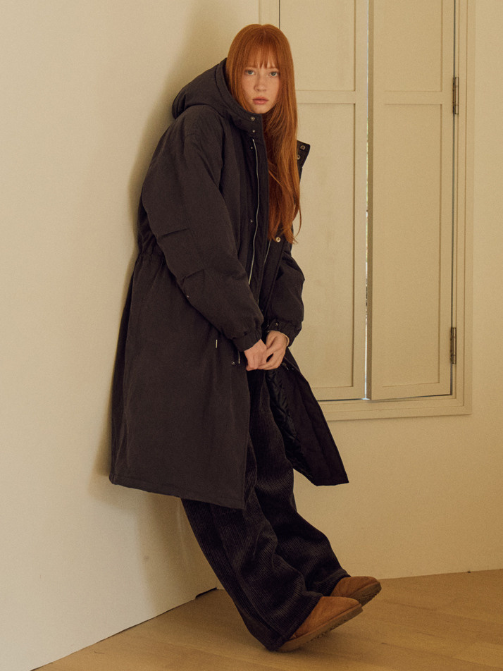 W/M-65 피쉬테일 후드 패딩 야상 코트_BLACK