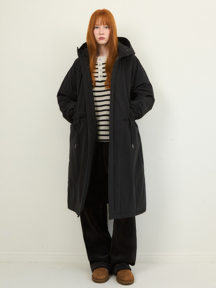 W/M-65 피쉬테일 후드 패딩 야상 코트_BLACK