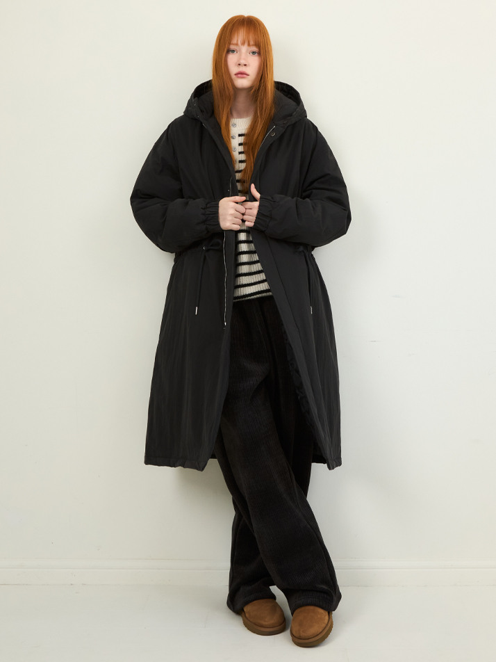 W/M-65 피쉬테일 후드 패딩 야상 코트_BLACK