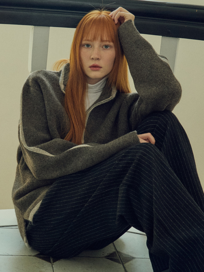 W/올웨이즈 아란 브러쉬드 하프 집업 니트 3COLOR