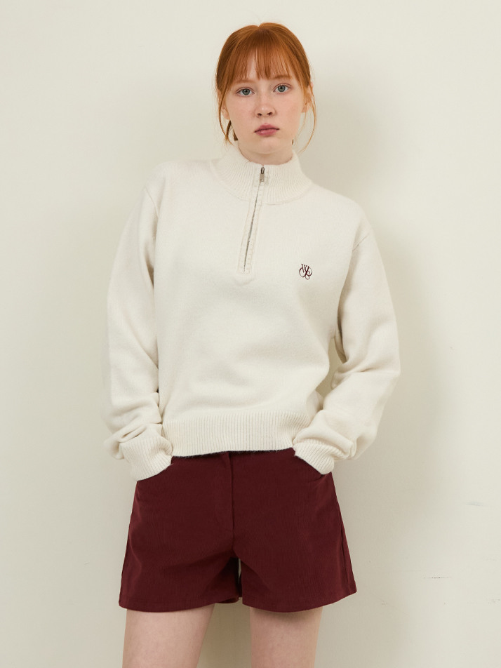 올웨이즈 크롭 니들 브러쉬드 하프 집업 니트 3COLOR