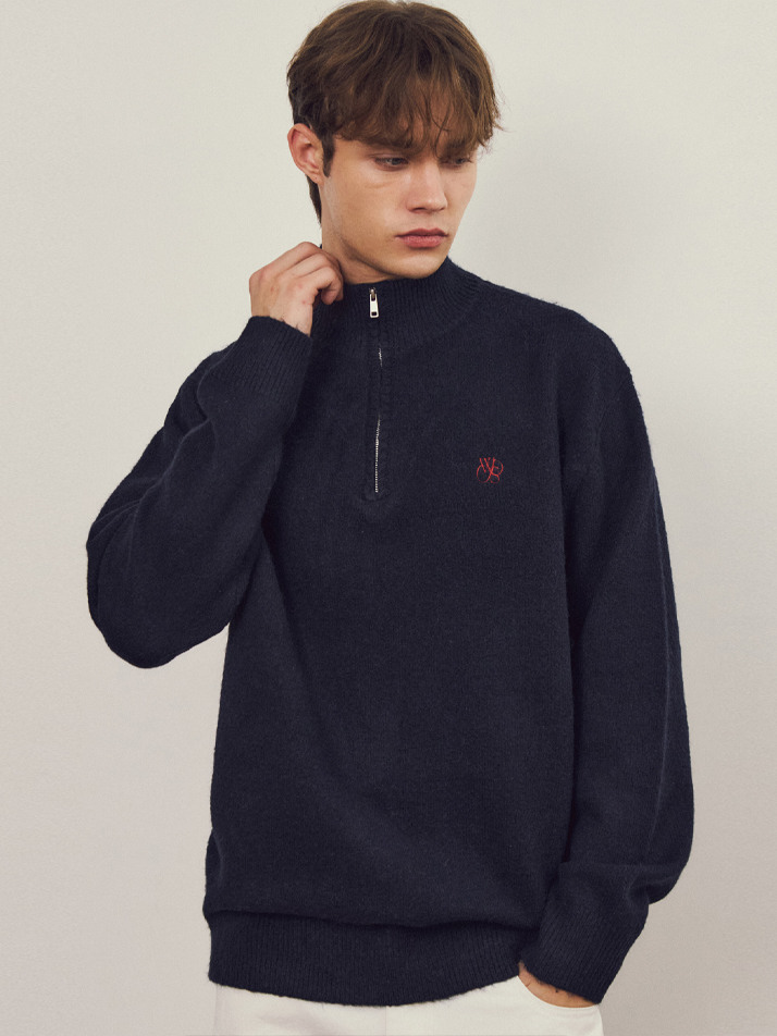 올웨이즈 니들 브러쉬드 하프 집업 니트 3COLOR