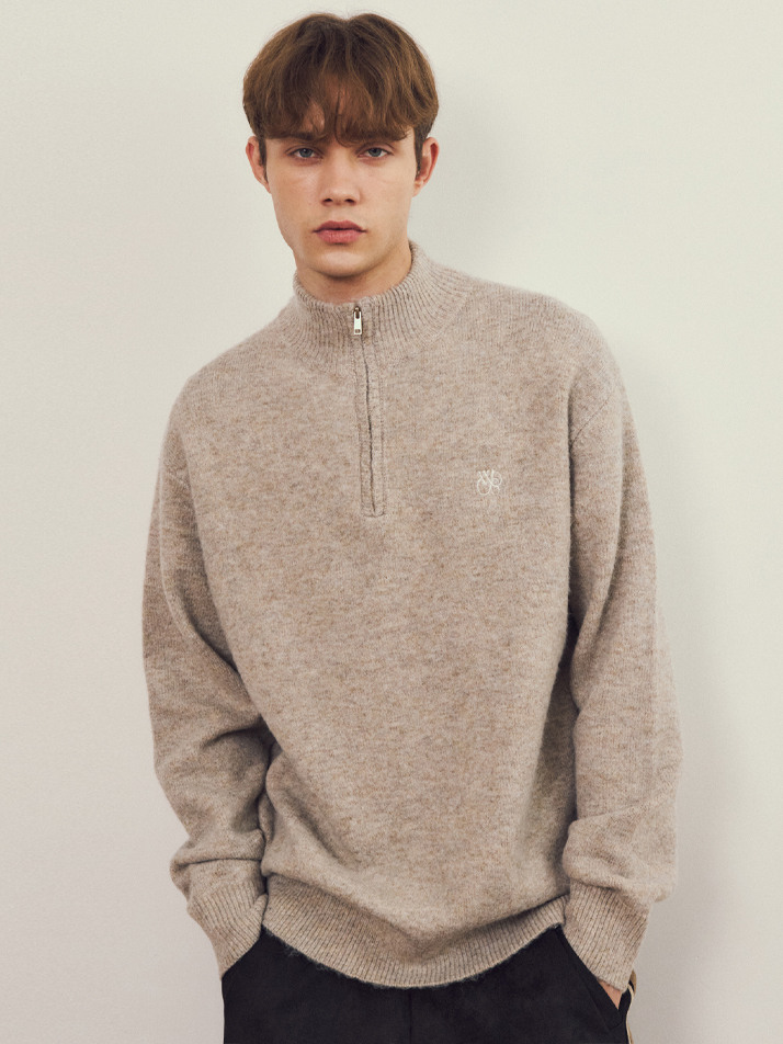 올웨이즈 니들 브러쉬드 하프 집업 니트 3COLOR