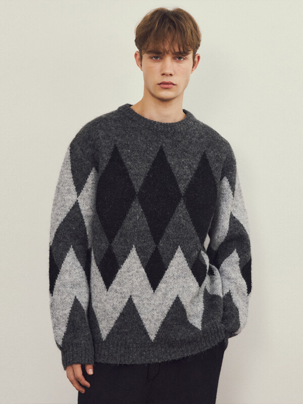 올웨이즈 아가일 헤어리 울 니트 3COLOR