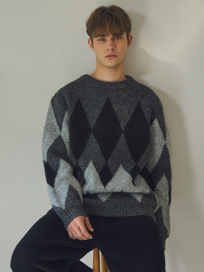 올웨이즈 아가일 헤어리 울 니트 3COLOR