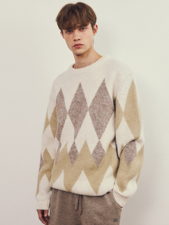 올웨이즈 아가일 헤어리 울 니트 3COLOR