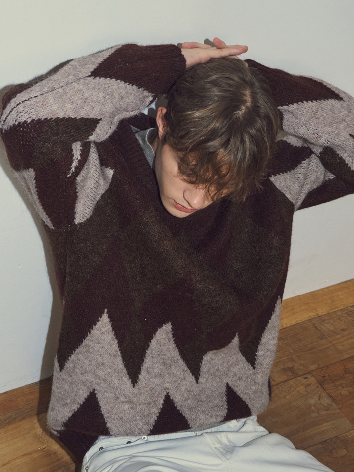 올웨이즈 아가일 헤어리 울 니트 3COLOR