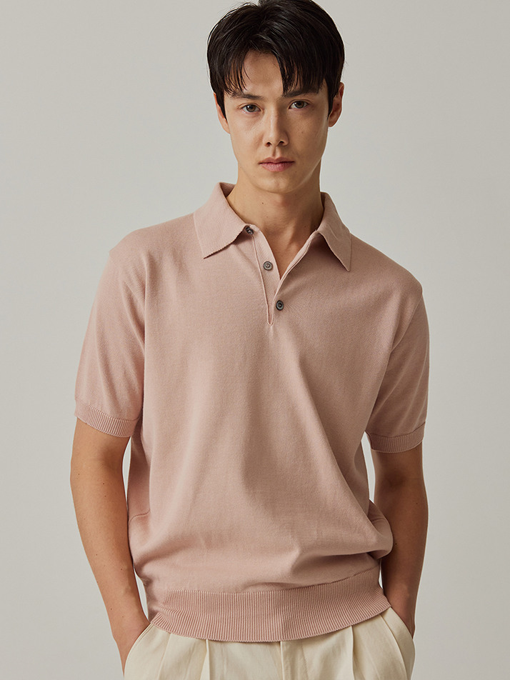 Essential Short Sleeve Polo Knit (Pink)