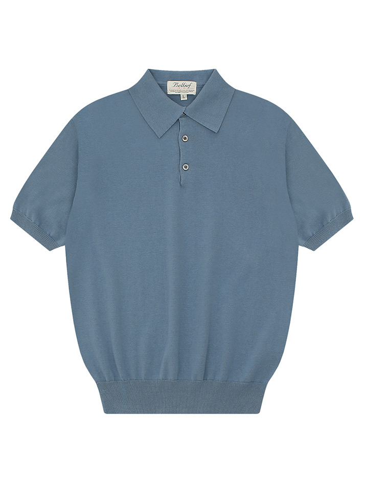 Essential Short Sleeve Polo Knit (Marine Blue)