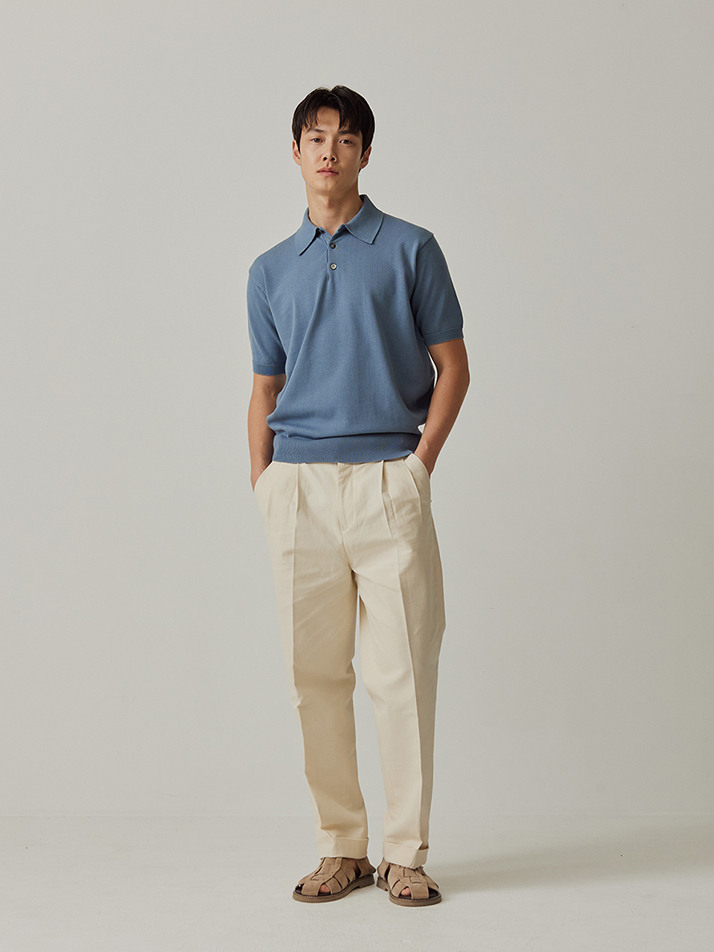 Essential Short Sleeve Polo Knit (Marine Blue)