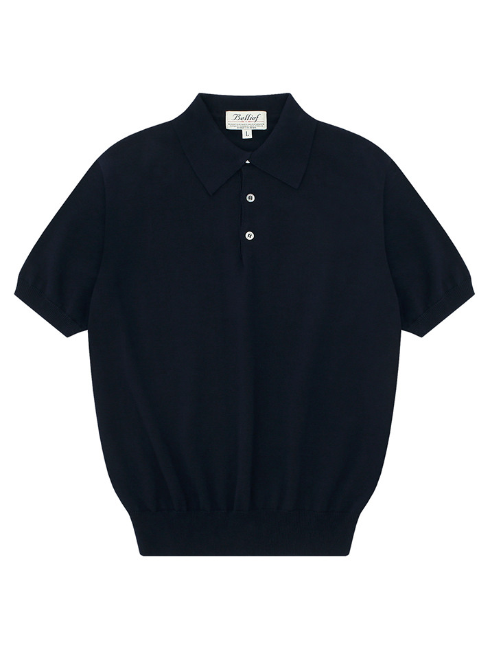 Essential Short Sleeve Polo Knit (Navy)