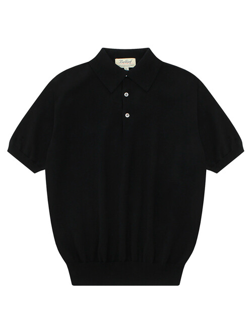 Essential Short Sleeve Polo Knit (Black)