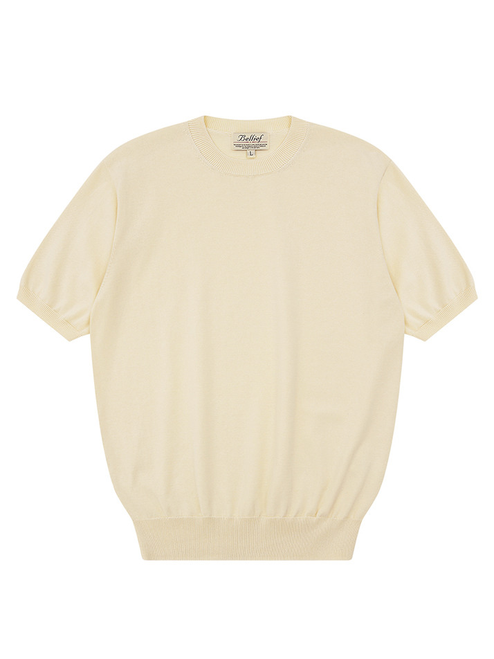 Essential Short Sleeve Round Knit (Ecru)