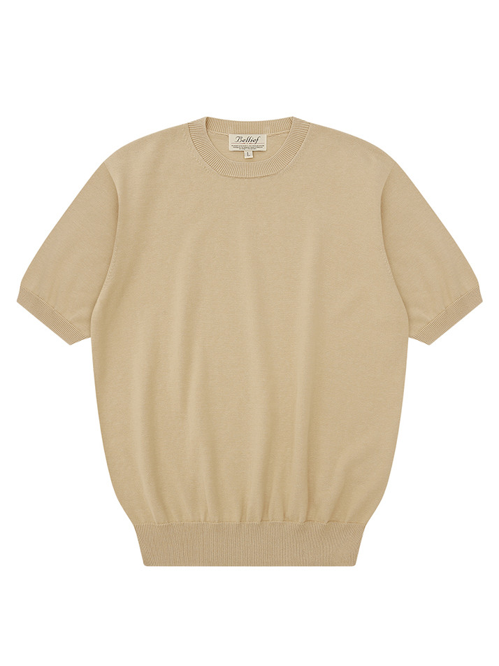 Essential Short Sleeve Round Knit (Beige)