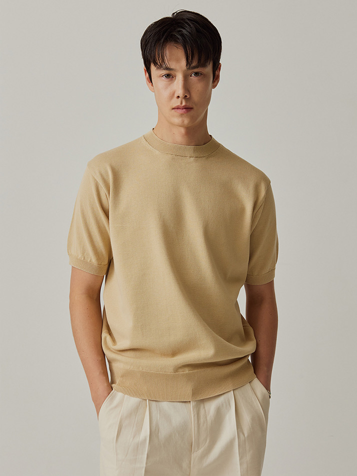 Essential Short Sleeve Round Knit (Beige)