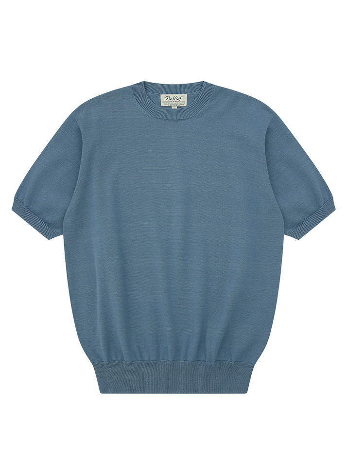 Essential Short Sleeve Round Knit (Marine Blue)