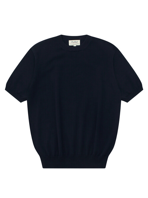 Essential Short Sleeve Round Knit (Navy)