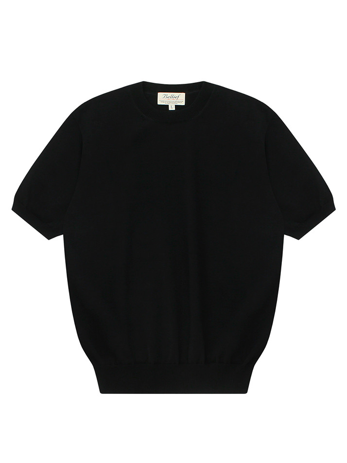 Essential Short Sleeve Round Knit (Black)