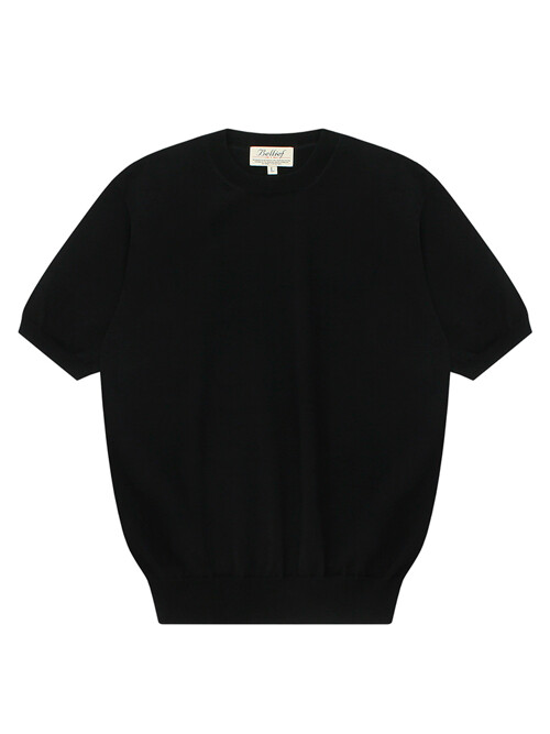 Essential Short Sleeve Round Knit (Black)