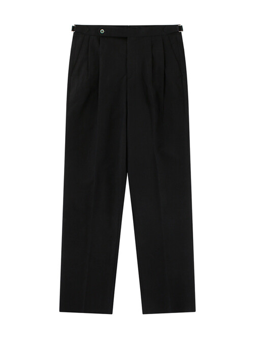 Linen / Cotton Twill adjust 2Pleats relaxed Trousers (Black)