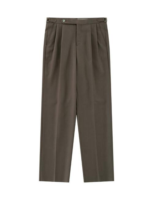 Wool Gabardine 2Pleats relaxed Pants (Brown)