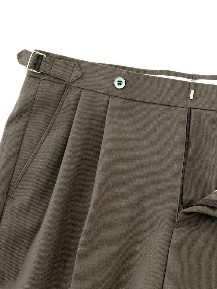 Wool Gabardine 2Pleats relaxed Pants (Brown)