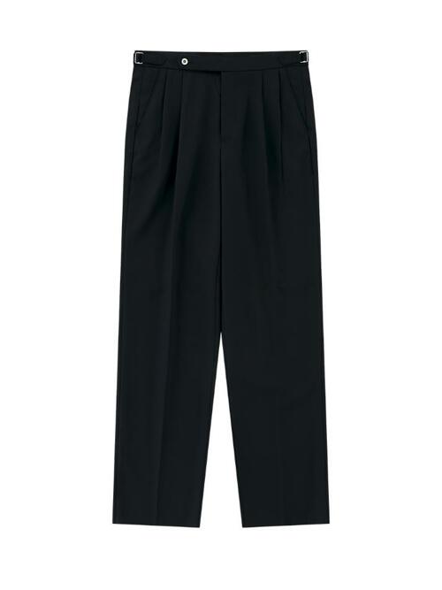 Wool Gabardine 2Pleats relaxed Pants (Navy)