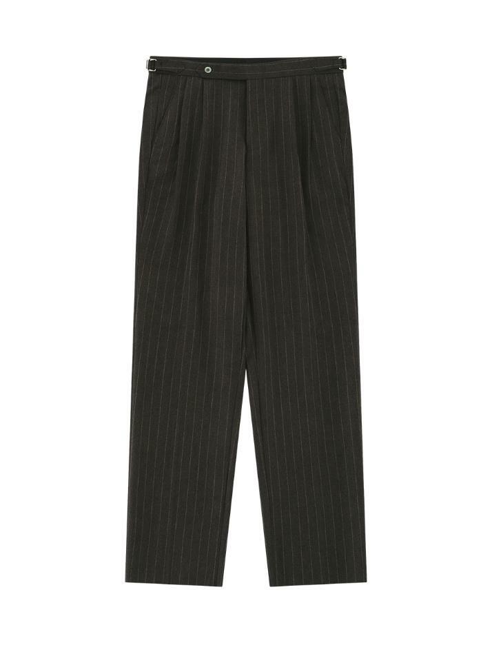 Wool stripe 2Pleats relaxed Pants (Brown)
