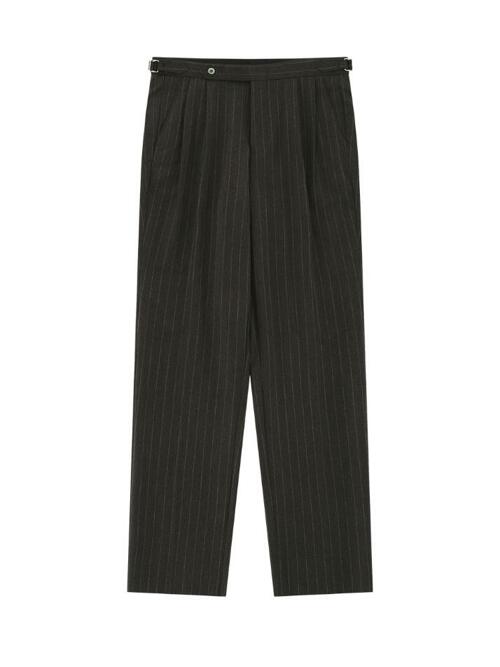 Wool stripe 2Pleats relaxed Pants (Brown)
