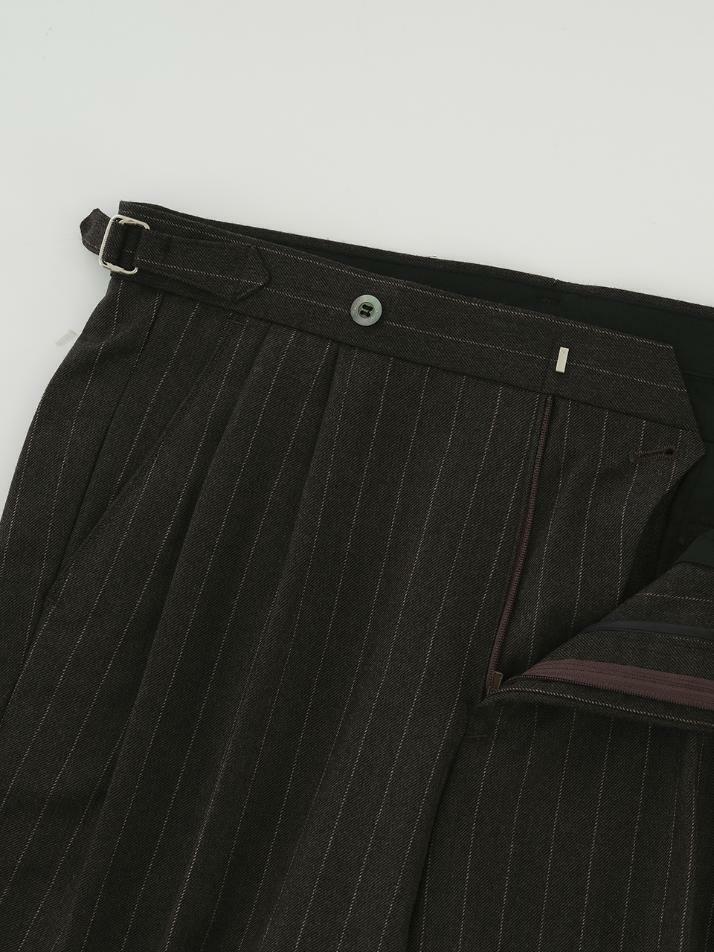 Wool stripe 2Pleats relaxed Pants (Brown)
