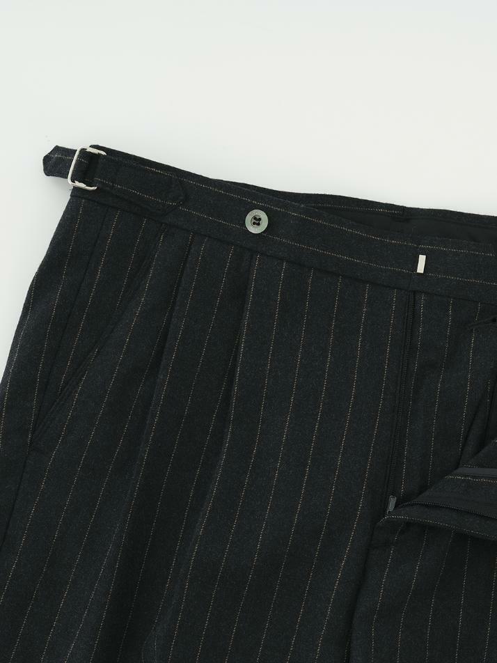 Wool stripe 2Pleats relaxed Pants (Charcoal)