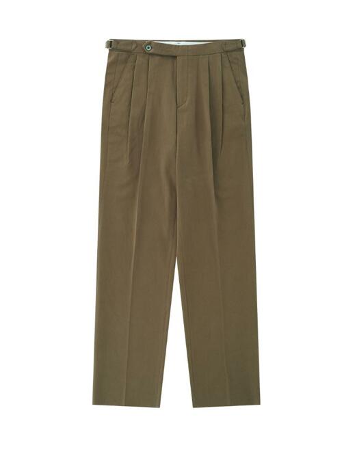Cotton peach finish 2Pleats relaxed Chino (Beige)