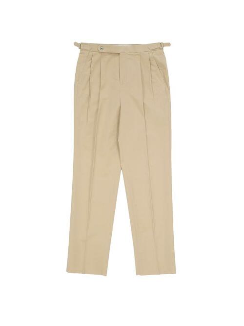 Cotton adjust Double Pleats relaxed Chino Pants (Khaki)