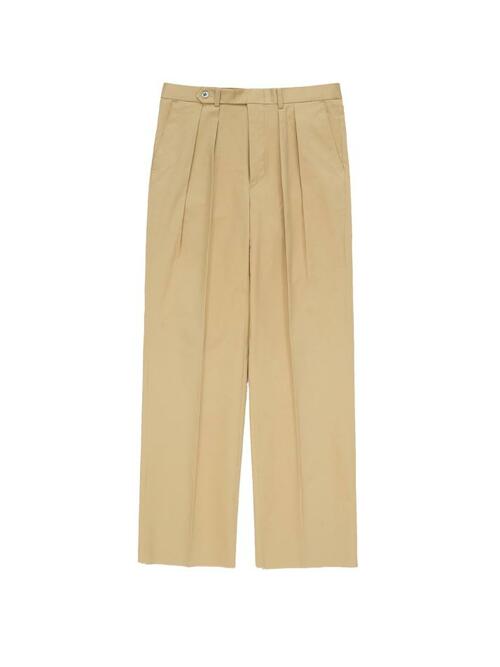 Gabardine cotton Double Pleats Wide Chino Pants (Beige)