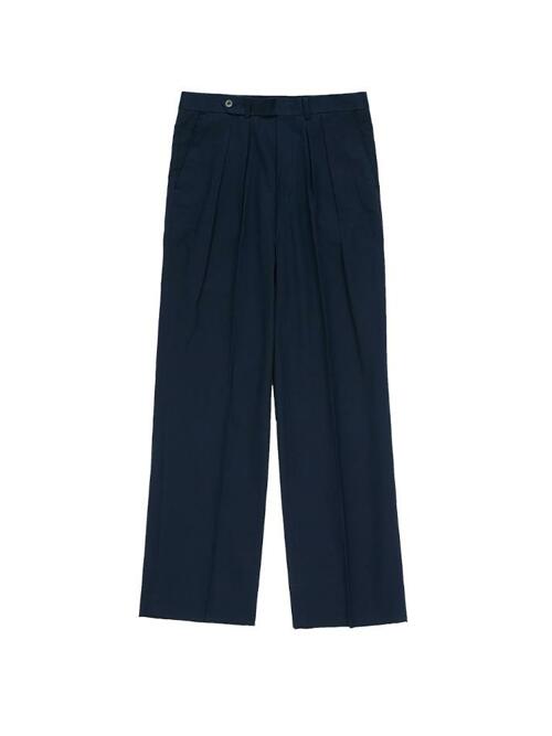 Gabardine cotton Double Pleats Wide Chino Pants (Navy)