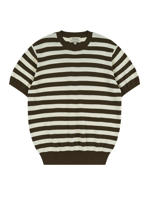 Essential Comfort Short Sleeve Round Knit (Brown/Ivory)