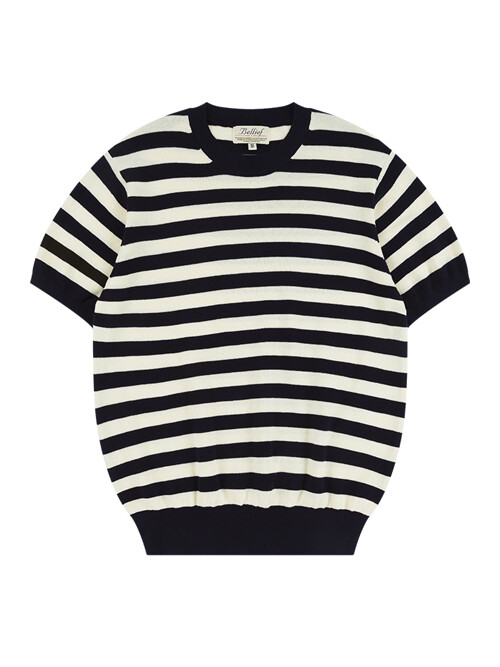 Essential Comfort Short Sleeve Round Knit (Navy/Ivory)
