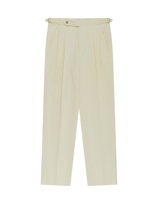 Linen / Cotton Double Pleats relaxed Chino Pants (Ecru)