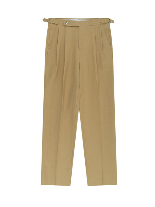 Linen / Cotton Double Pleats relaxed Chino Pants (Beige)