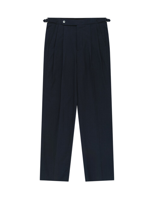 Linen / Cotton Double Pleats relaxed Chino Pants (Navy)