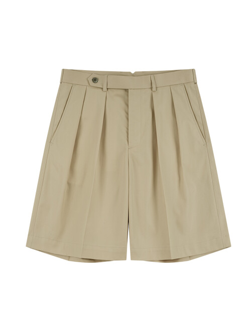 Essential Gabardine Cotton Double Pleats Chino Shorts (Beige)