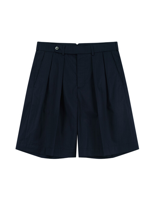 Essential Gabardine Cotton Double Pleats Chino Shorts (Navy)